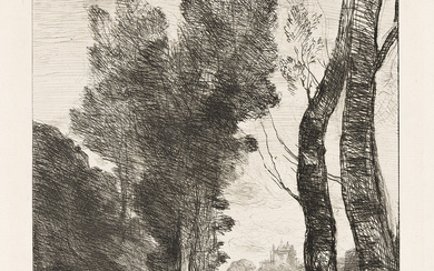 JEAN-BAPTISTE-CAMILLE COROT Environs de Rome. Etching, 1866. 284x210 mm; 11¼x8¼ inches, wide margins...
