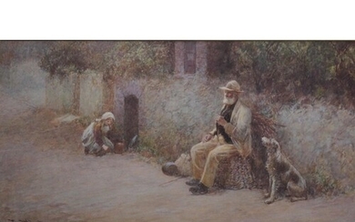 JOHN WHITE (1851-1933) HELPING GRANDAD Signed, watercolour a...