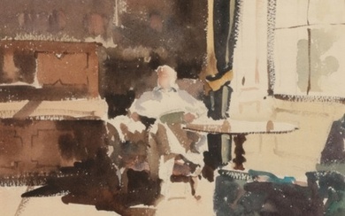 *JOHN YARDLEY (b. 1933) 'Reading in the Library' signed low...