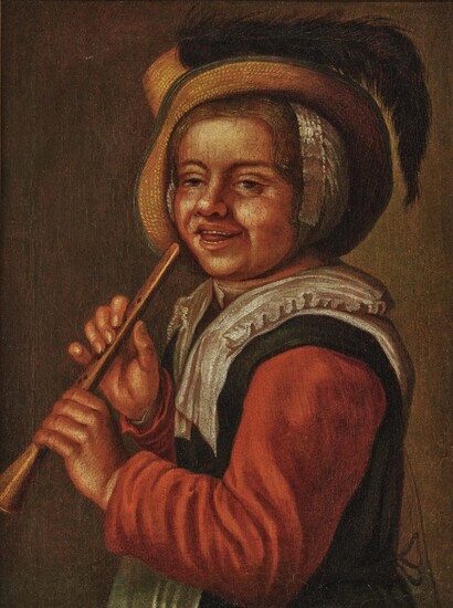 Jan Miense Molenaerc. 1610 Haarlem - 1668 ibid. d'après Fille à la flûte Huile sur...