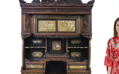 Japanese Black Lacquered Inlaid Shadona Display Cabinet