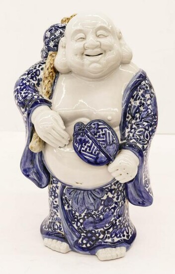 Japanese Kutani Hotei Large Porcelain Buddha 17''x10''.