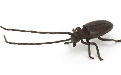 Japanese patinated bronze insect with articulated