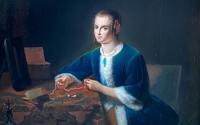 Johannes Rosierse (1818-1901) - Jonge dame aan tafel