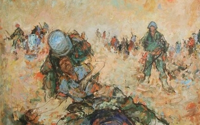 Joseph RAUMANN (1908-1999) Champs de bataille Huile sur toile, signée ne haut à droite 87x65 cm