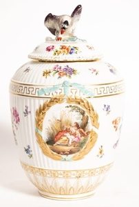 KPM Floral Porcelain Lidded Jar With Bird Finial