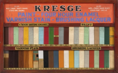 KRESGE PAINT COMPANY SIGN In-store display showing available colors. Double-sided. 21" x 34".