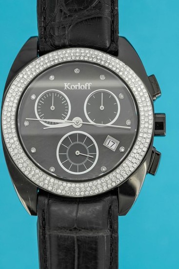 Korloff - 283 Diamonds for 1,14 Carat Chronograph Black Crocodile Strap Swiss Made - K20B/5 - Unisex - Brand New