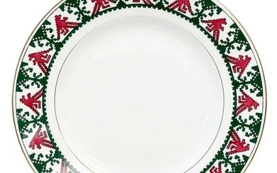 Kornilov Bros Imperial Russian Porcelain 9.6 inch Plate Red & Green c. 1910