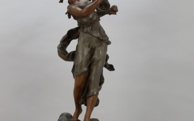 LEVY Ch. Le chant du ciel, dame à la harpe' Art sculpture en bronze -...