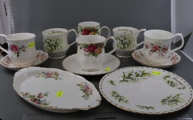 LOT OF MISC. ROYAL ALBERT INC. OLD COUNTRY ROSES, SNOWDROPS & PINK BROCADE, POPPY, LAVENDER ROSE ETC