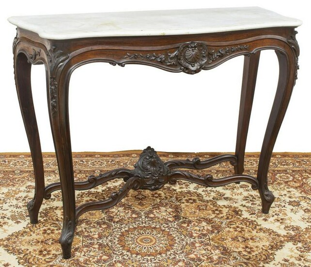 LOUIS XV STYLE MARBLE-TOP MAHOGANY CONSOLE