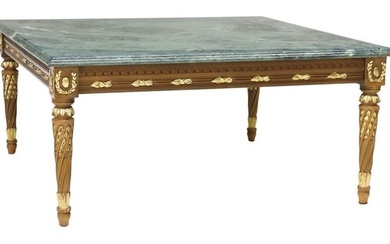 LOUIS XVI STYLE MARBLE-TOP PARCEL GILT COFFEE TABLE