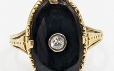 Ladies 14K Yellow Gold White Sapphire & Onyx Ring