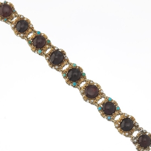 Ladies' Victorian Gold, Garnet, Seed Pearl and Turquoise Bracelet