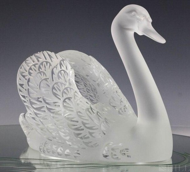 Lalique Crystal Art Glass Swan & Mirror Cygnes