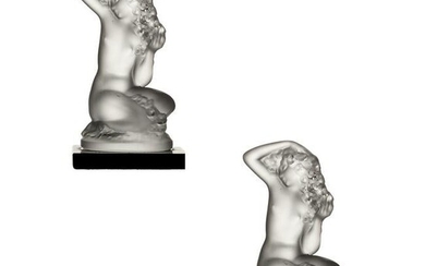 Lalique Frosted Crystal Nude Bacchante Figure PAIR