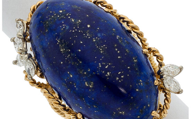 Lapis Lazuli, Diamond, Gold Ring Stones: Marquise-shaped diamonds weighing...