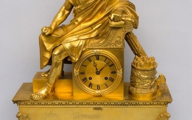 Large Antique Gilt Bronze Clock, Att. Roy et Fils