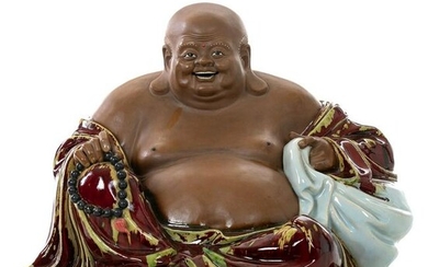 Large Chinese Ox blood glazed stoneware Buddha