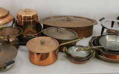 Large Group of Copper and Brass Serving Pieces
