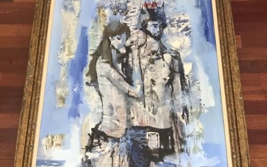 Large Mid Century Modern Oil Painting of a Couple