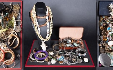 Large Unsearched Costume Jewelry Lot Necklaces Brooches Pins Rings etc