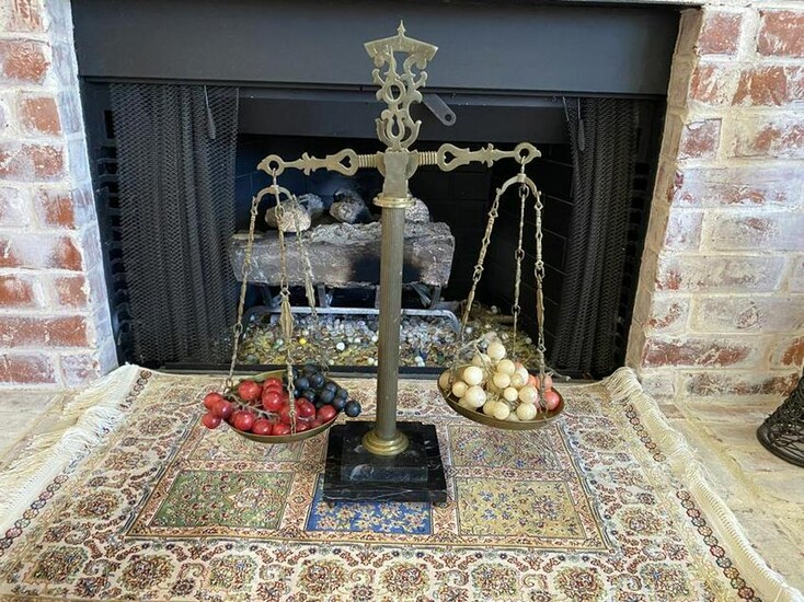 Large Vintage Brass Scale on Marble Base