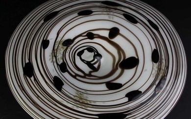 Large art glass centre platter with brown swirls and gold inserts (W55.5cm)