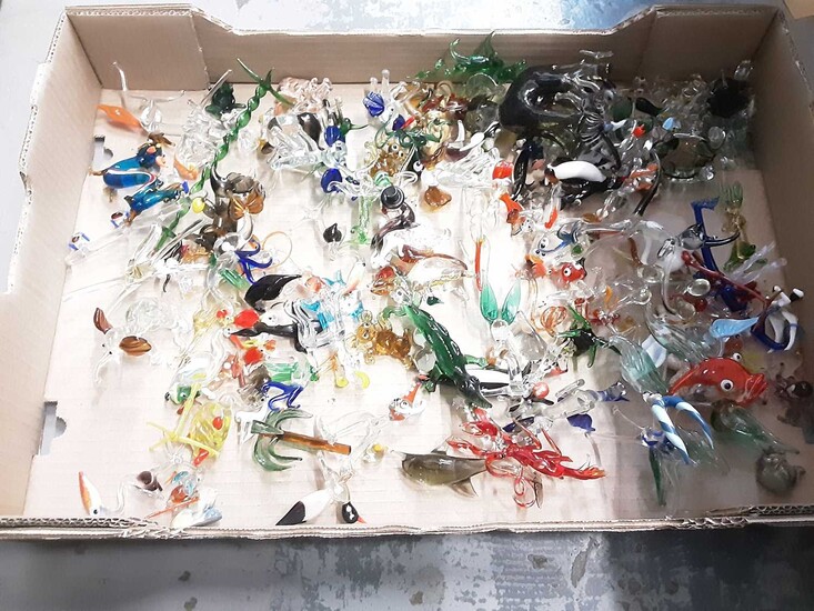 Large collection of Murano and other coloured glass animal ornaments