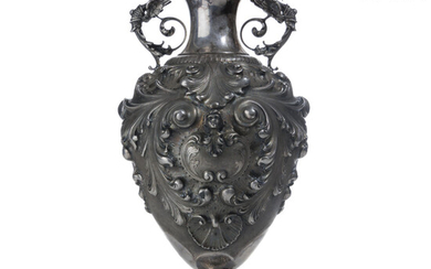 Large-sized Impressive Silver Vase Decorated w/ Embossing