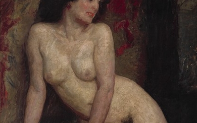 Laurits Tuxen: Female nude. Signed and dated L. T. 1911. Oil on panel. 120×90 cm.