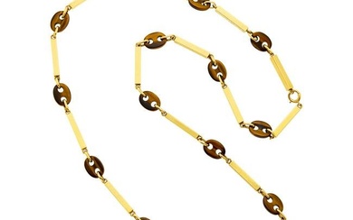 Long Gold and Tiger's Eye Link Necklace