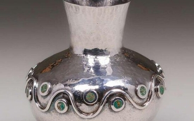 Los Castillo - Taxco Mexico Hammered Copper Silver Vase