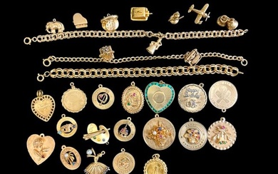 Lot of 14K Yellow Gold Bracelets and Loose Charms