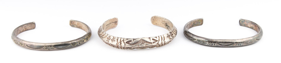 (Lot of 3) Native American sterling silver, silver bracelets