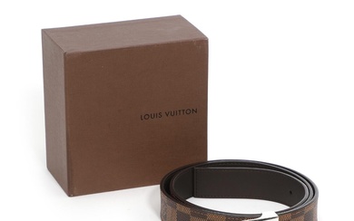 Louis Vuitton A belt of brown Damier Ebene canvas and dark brown...