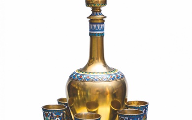 Luxurious vodka set of Russian silver with enamel.