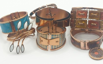 MATISSE RENOIR; Seven Modernist Enamel On Copper Bracelets