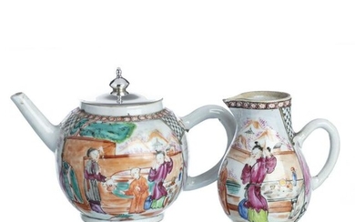 Mandarin porcelain teapot and milk jug, Qianlong