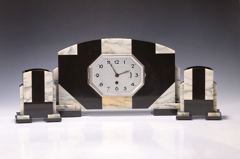 Mantel clock, France, 1920s, bicolor marble housing, glass...