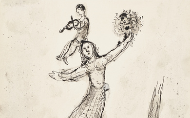 Marc Chagall (1887-1985) Esquisse pour "Répit", gravure sur bois IX pour "Poèmes"
