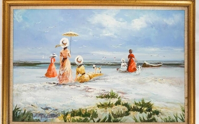 Marie CHARLOT: Figures on a Beach - Painting