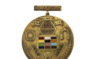 Masonic Medal w/ Bar HTWSSTKS c 1937 with multicolored enamel inlay Gold Filled