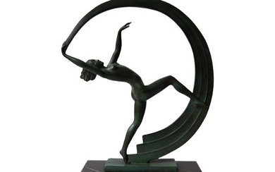 Max le Verrier - Janle - Sculpture, Art Deco danseres - Bachanale - 33 cm - Patinated metal and marble - 1930