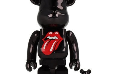 Medicom Toy Be@rbrick - The Rolling Stones (Hot Lips logo - Black Chrome) 400% & 100% Bearbrick Set
