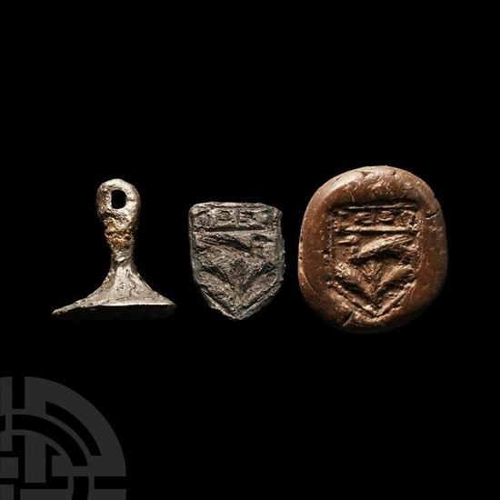 Medieval Bronze Shield-Shaped Seal Matrix with Bird