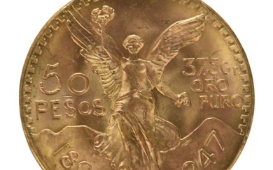 Mexican 50 Peso Gold Coin 1821-1947 37.5 grams of pure gold (oro puro). 37 mm