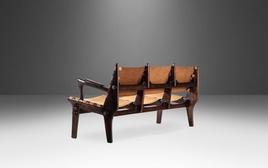 Mid Century Modern Three-Seater Sofa in Fruitwood & Leather by Angel Pazmino Ecuador c. 1960s
