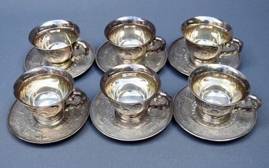 Mocha service for 6 people 900 silver Vietnam, 12 pieces (6) - .900 silver - Viet Nam - Early 20th century